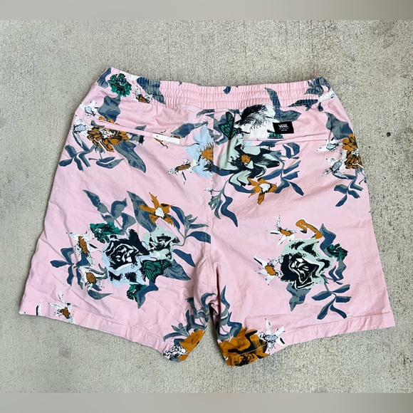 VANS Men Cotton Bermuda Beach Shorts Relaxed Fit Floral Elastic Waist L Summer - Picture 2 of 12